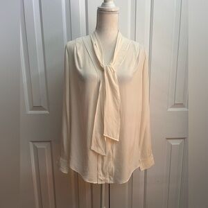 OLSEN EUROPE Women 100% Linen Blouse, Removable Ribbon, Cream, Size S-M/8